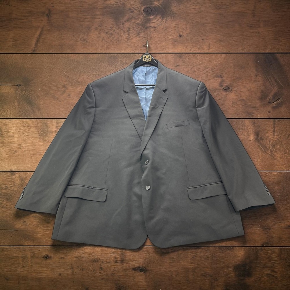 Oak Hill Perfect Fit Mens 62L Black Wool Blend 2 Button Blazer Big Tall Jacket